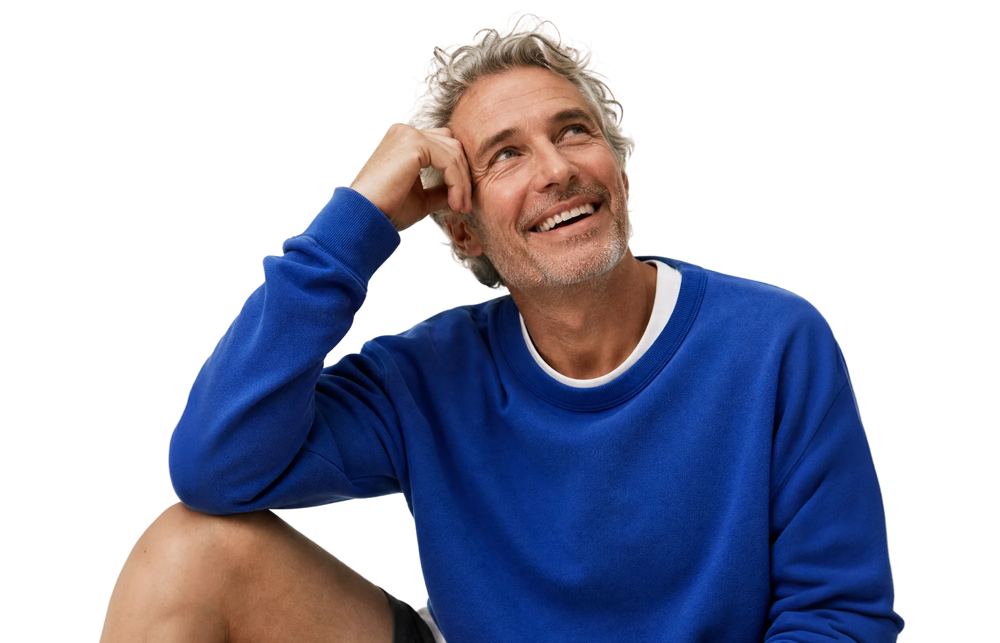 A relaxed, smiling man considering his Curate consultation
